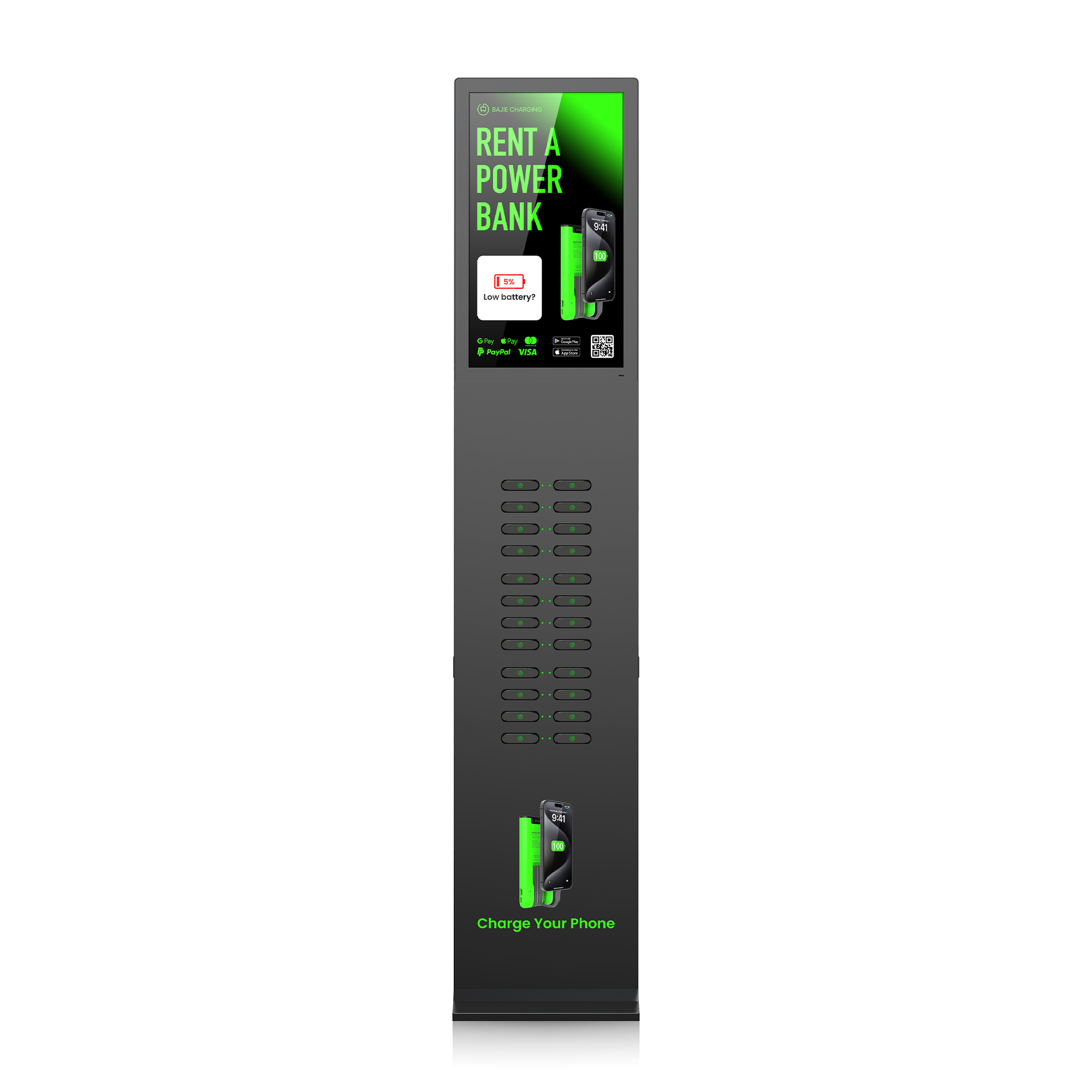 With advertising screen, suitable for places with high traffic, such as shopping malls, museums.